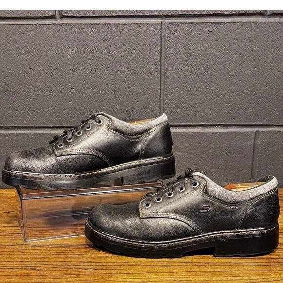 Vintage Skechers Y2K 90s Jammers Women’s Sz 10 Black Leather Chunky Oxford Shoes - Picture 1 of 8